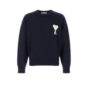 Ami Men Navy Blue Wool Blend Sweater